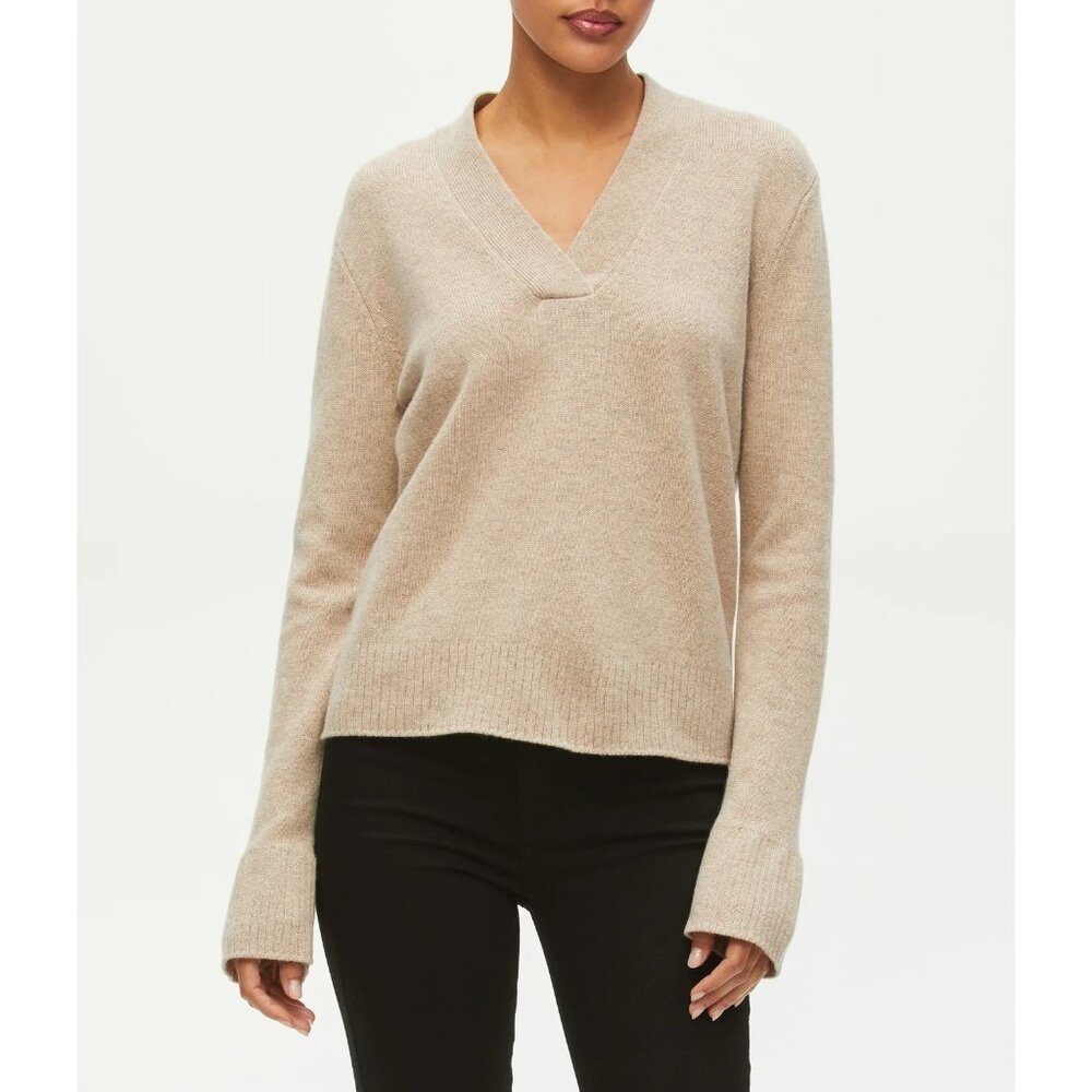 Michael Stars Alena Cashmere Blend V-Neck Sweater Mink Size M NWT